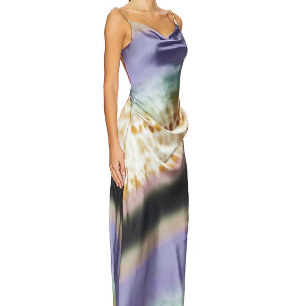 Misa Los Angeles Purple Blue Cowl Neck Sleeveless Gown